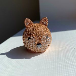 Fossil Rose Gold Crystal Pave Fox Dome Ring Sz 8